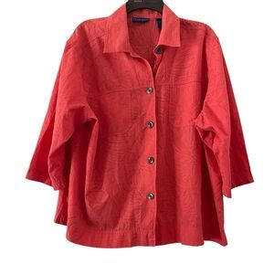 Karen Scott Sport Women’s 1X Coral Blouse Color Buttton Down With Flared Sleeve